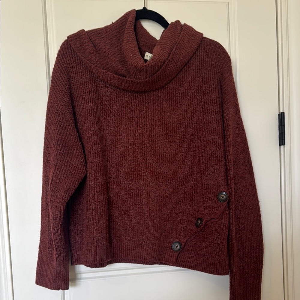Cozy Brick red/Brown Cowl Neck Sweater with Textured Knit